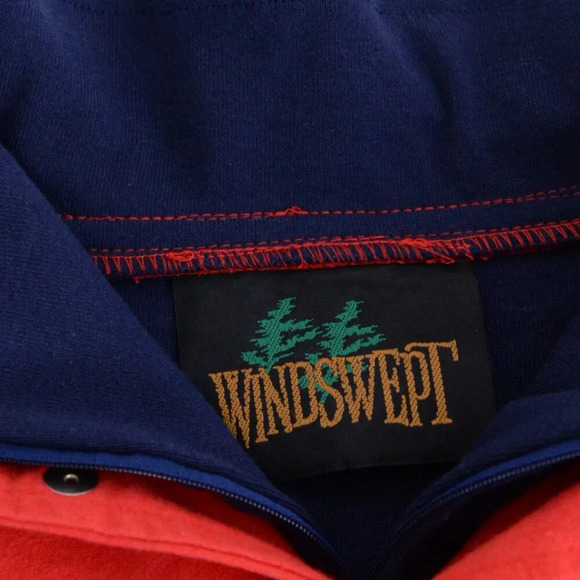Vintage 90's  Windswept Red Navy Quarter Zip Double Lined Cotton Blend Sweater M - Picture 10 of 10
